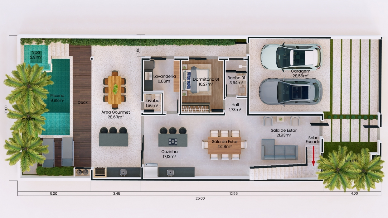 Plantas de casas sobrado com ambientes integrados