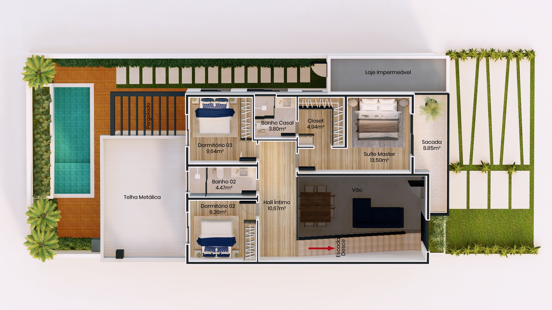 Planta de casa Sobrado com garagem para 2 carros.