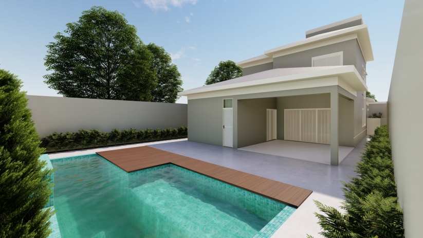 Planta de Sobrado com Área Gourmet e Piscina